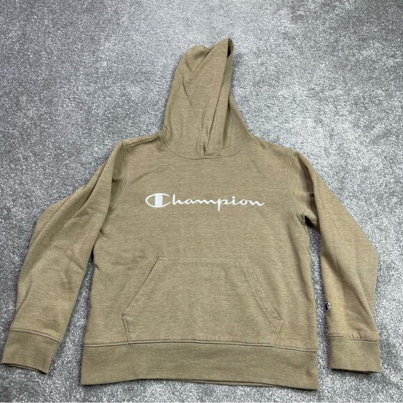 Champion Hoodie Women's Medium Tan Cropped Sweatshirt Pockets Logo - Picture 1 of 13